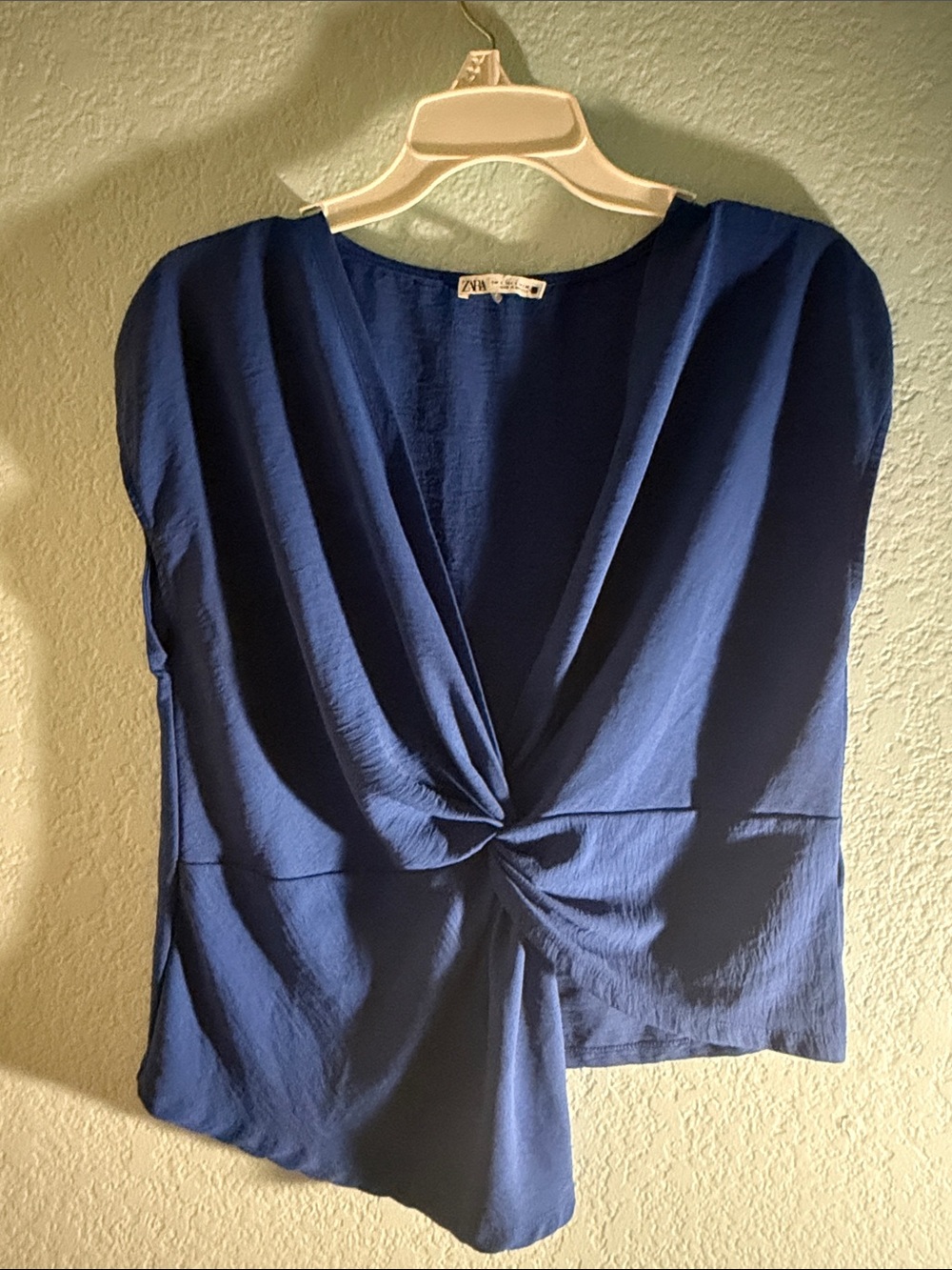 ZARA Deep Navy Twist-Front Tunic Top